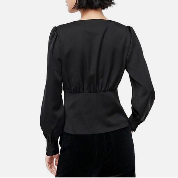 NWT J Crew Deep V Neck Button Front Satin Backed Crepe Black Top 4 - Picture 7 of 7